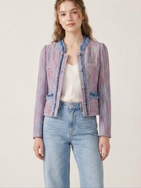 Cute Tweed Cropped Blazer In Pastel Pink & Blue